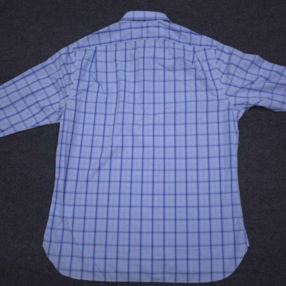 Polo Ralph Lauren Mens 17.5 34/35 Blue Plaid Slim Fit Button‎ Up Shirt